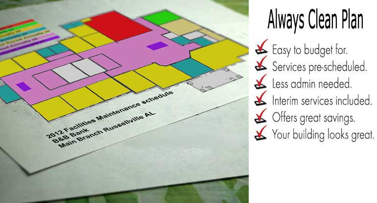<div class='alignleft'><h3>All Inclusive Maintenance Plans</h3><span class='desc'>Great Looking Floors!</span></div><p>Clear detailed proposals that make sense. No more huge square foot numbers for you to decipher. Our color coded site plans make it easy to understand when, where and how often services will be performed.</p>