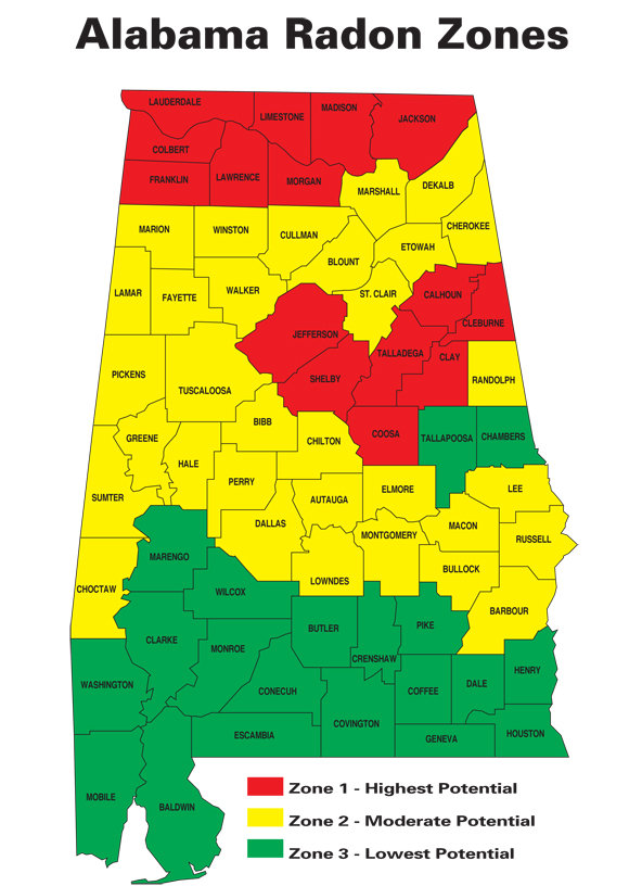 Alabama Radon Zones map